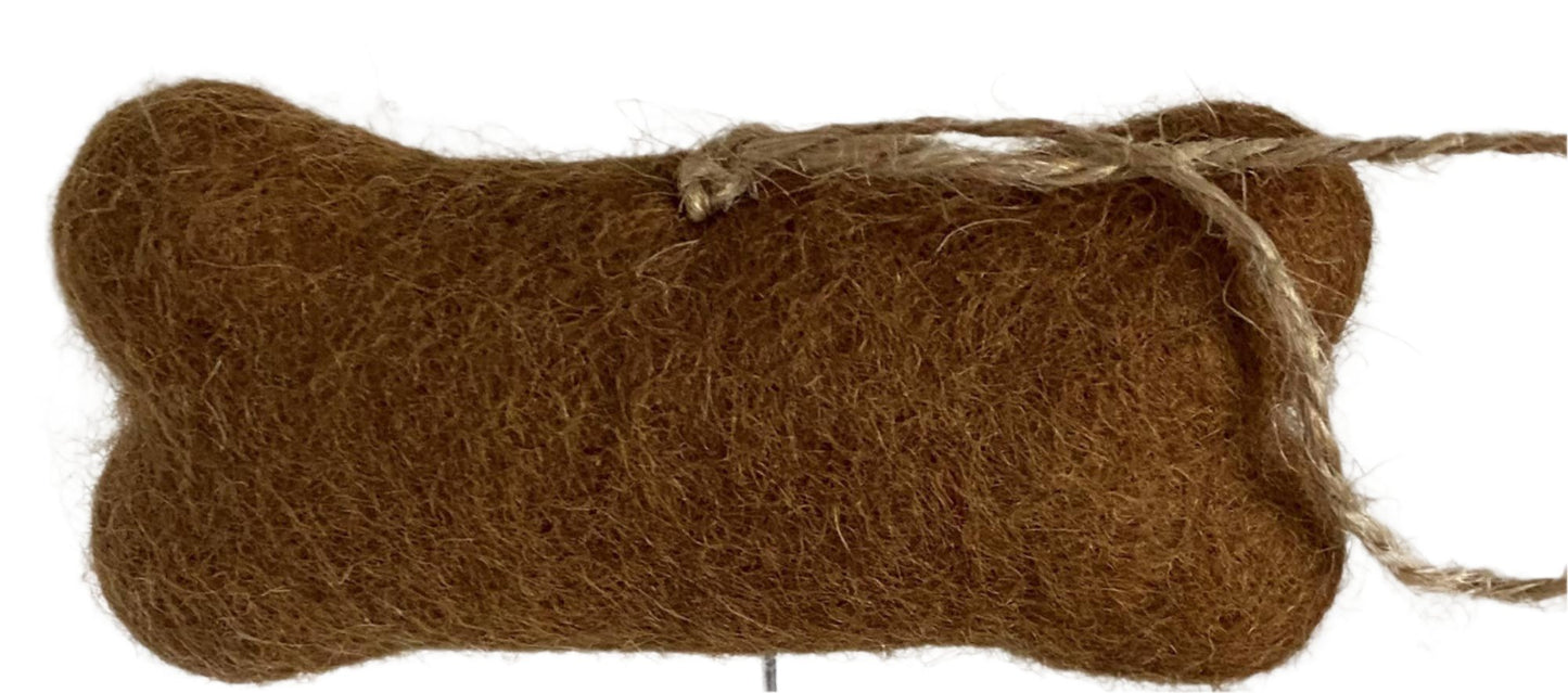 Felted Wool "Dog Bone with Heart" ornament