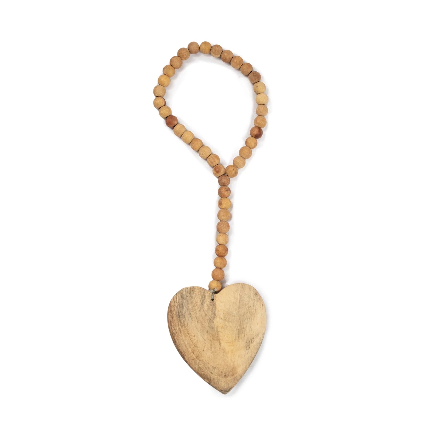 Small Heart on Natural Wood Bead Strand