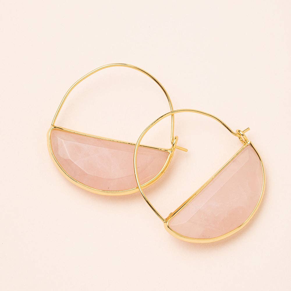 Earrings - Stone Prism Hoop - Rose Quartz/Gold