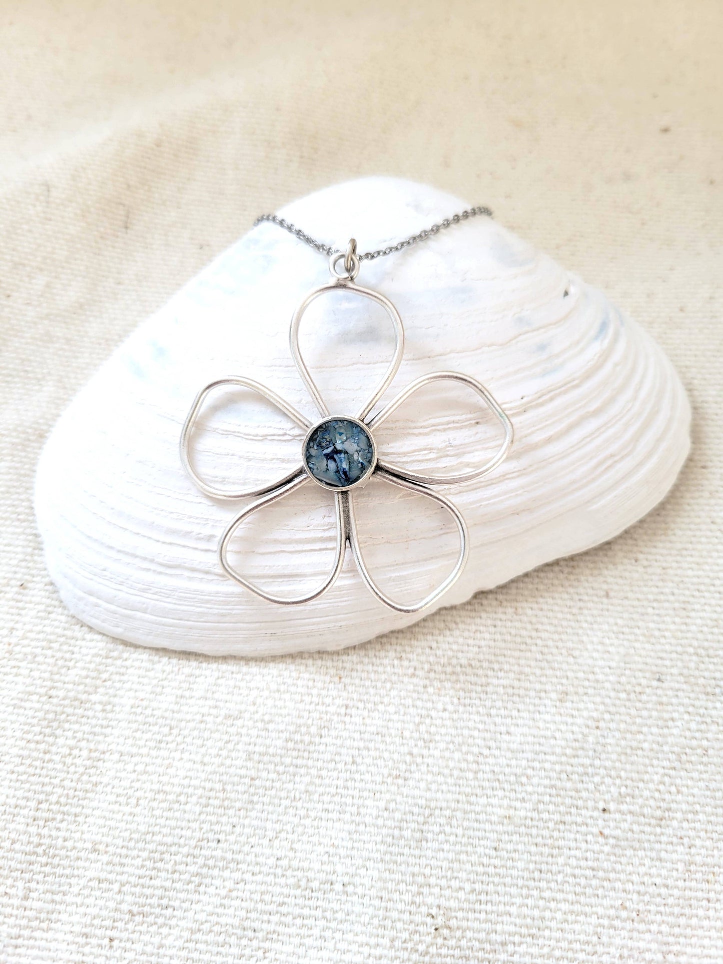 Necklace - Antique Silver Hibiscus Pendant