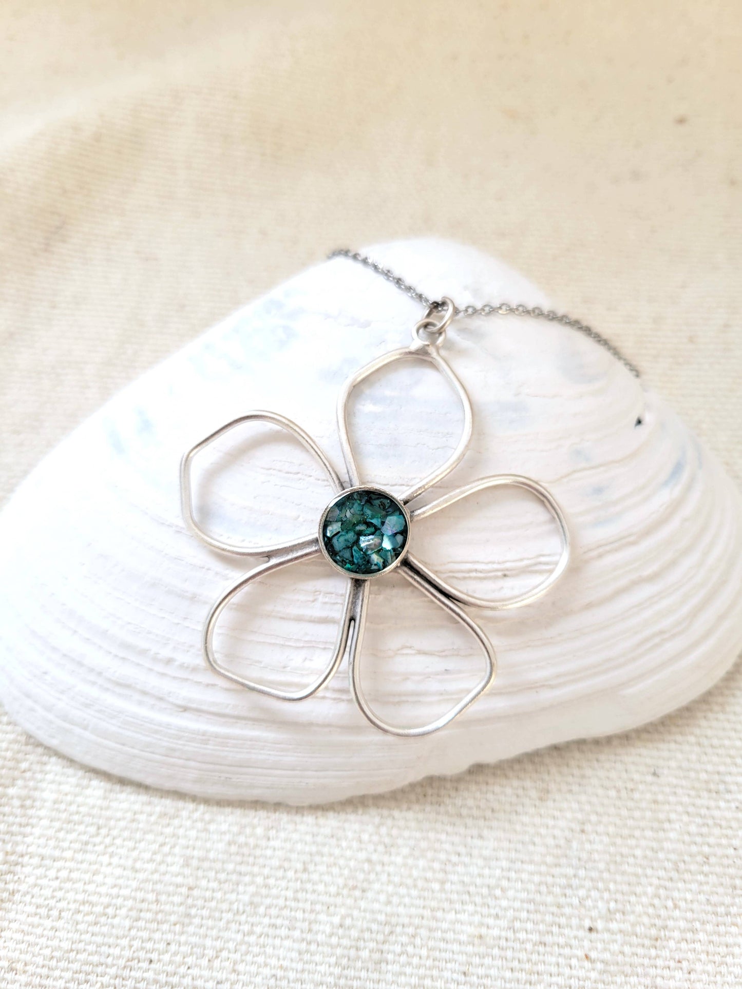 Necklace - Antique Silver Hibiscus Pendant