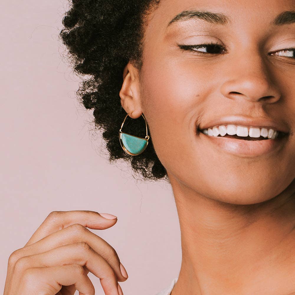 Earrings - Stone Prism Hoop - Rose Quartz/Gold