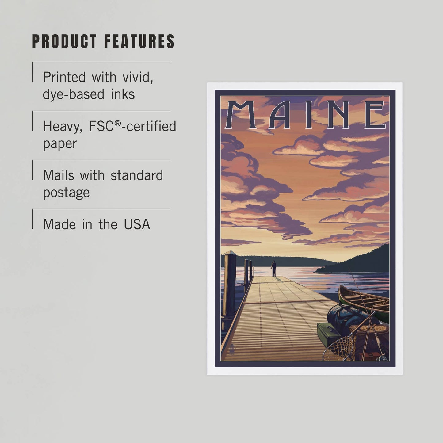 Postcard - Maine - Dock Scene & Lake