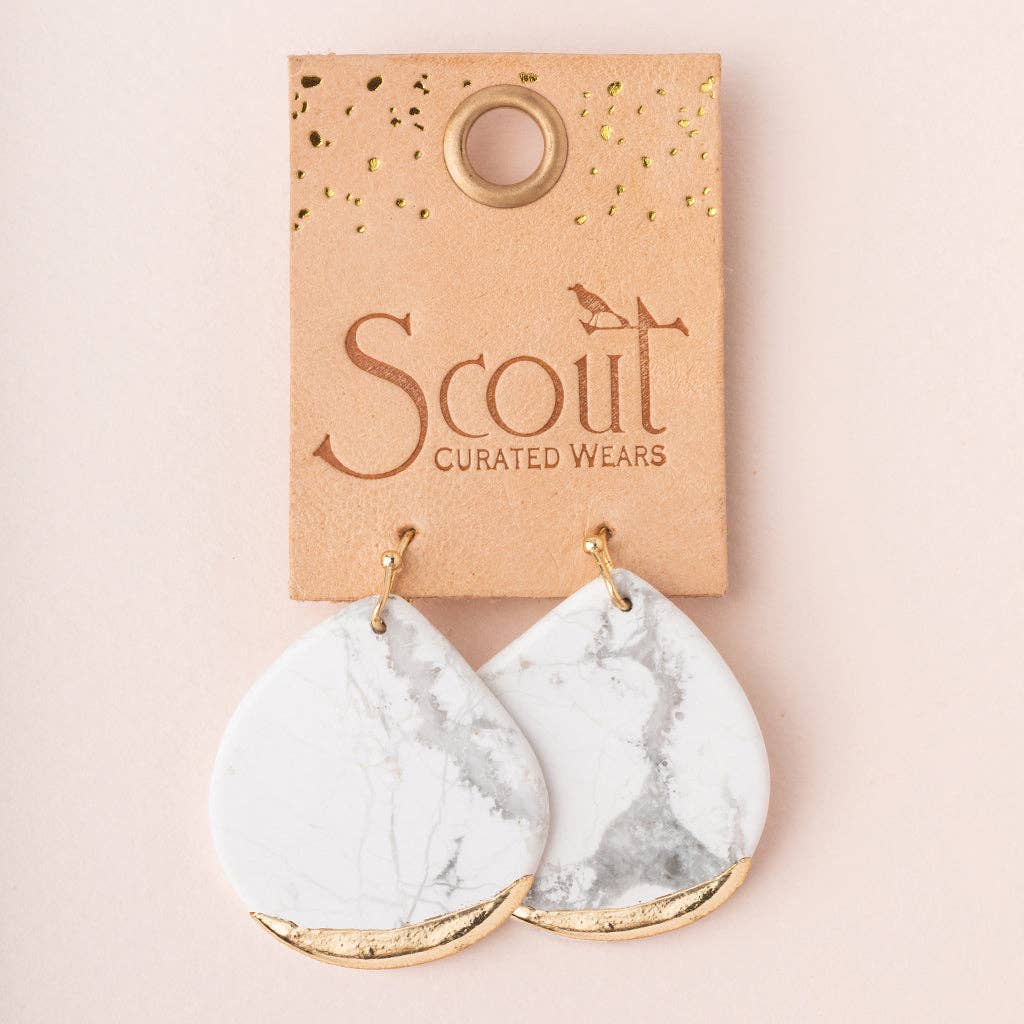 Earrings - Stone Dipped Teardrop - Pink Agate/Gold