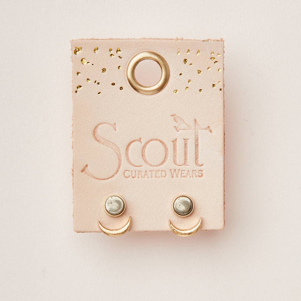 Earrings - Stone Moon Phase Ear Jacket - Pyrite/Gold