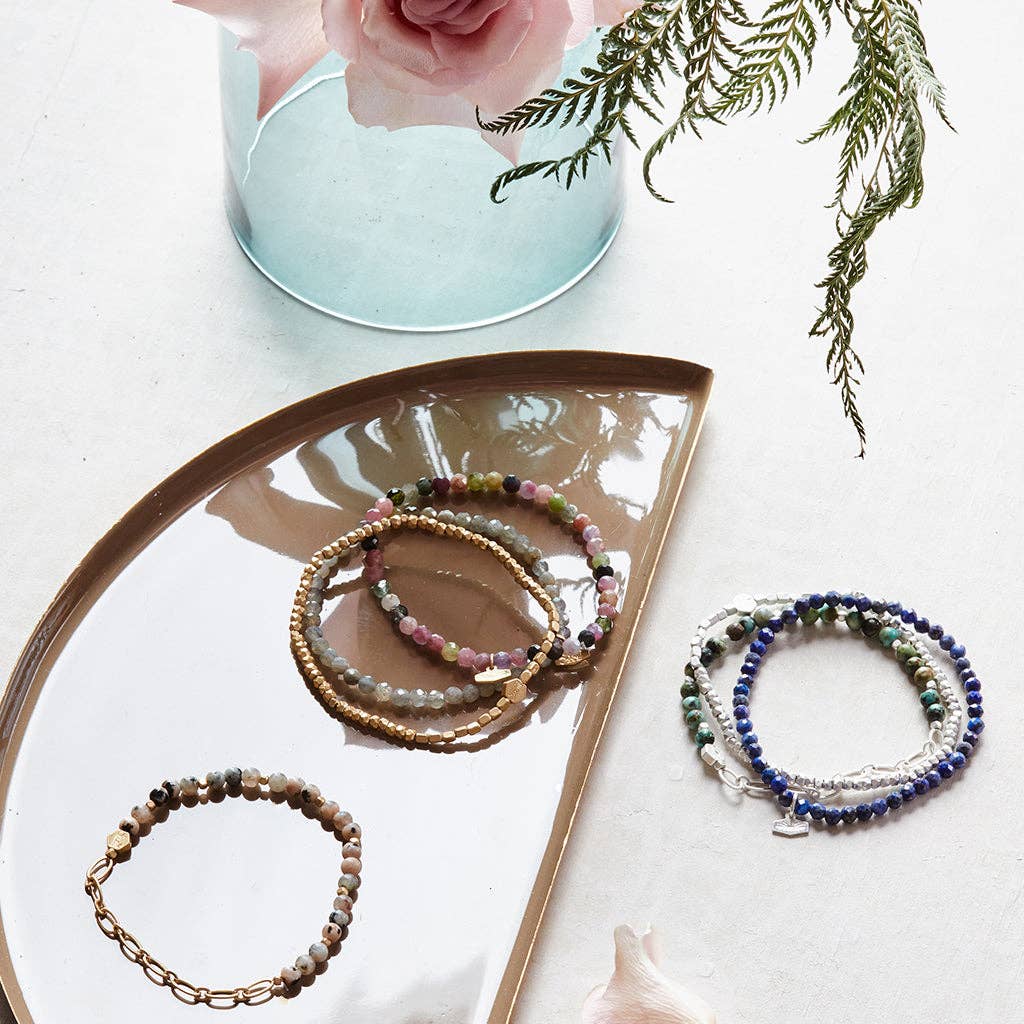 Mini Faceted Stone Stacking Bracelet - Turquoise/Gold