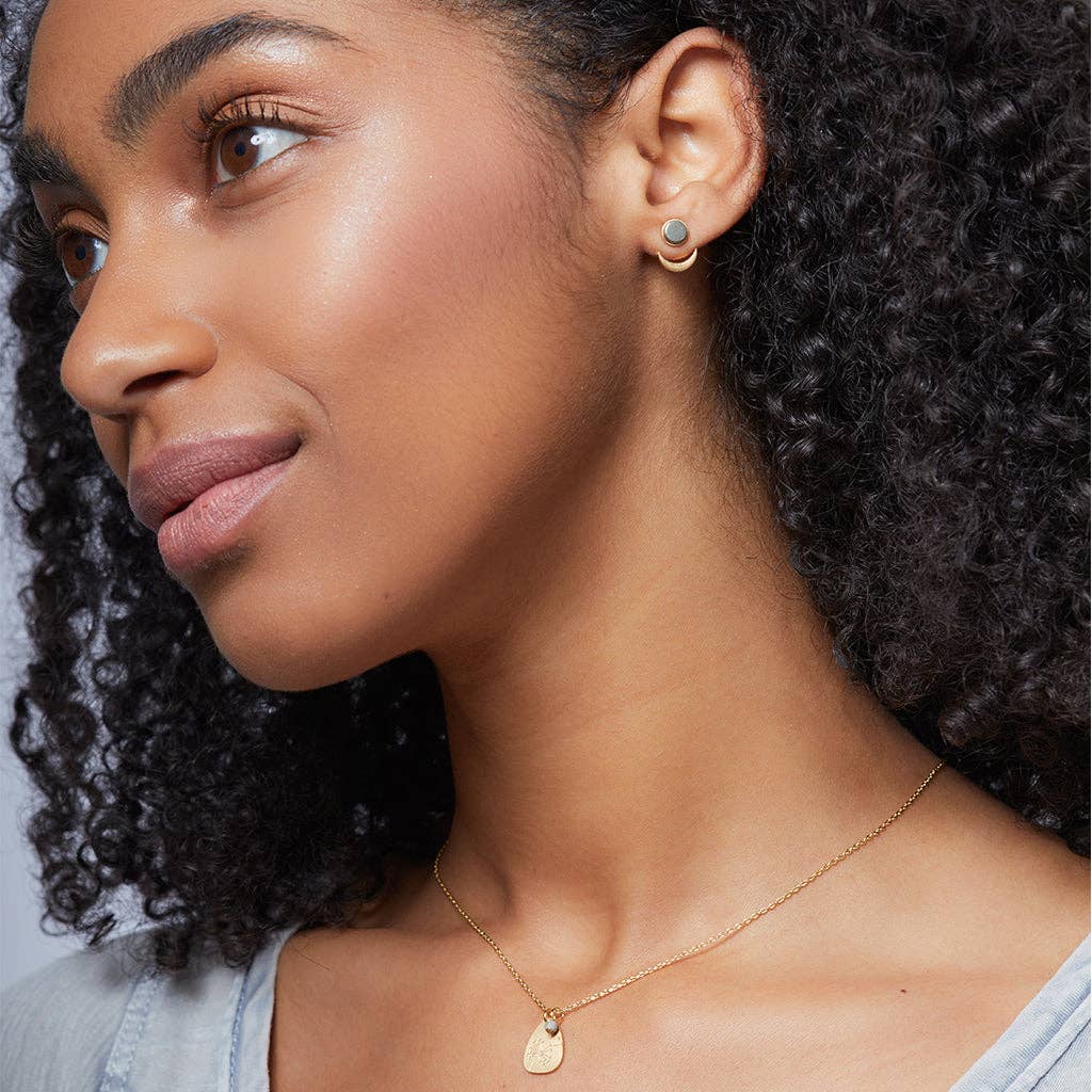 Earrings - Stone Moon Phase Ear Jacket - Sunstone/Silver