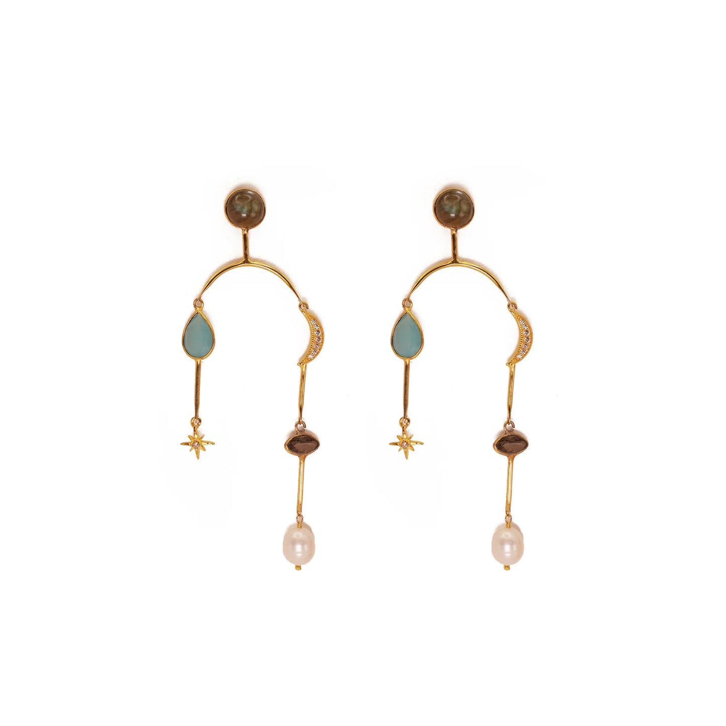 Earrings - Multi Stone Star & Moon Mobile