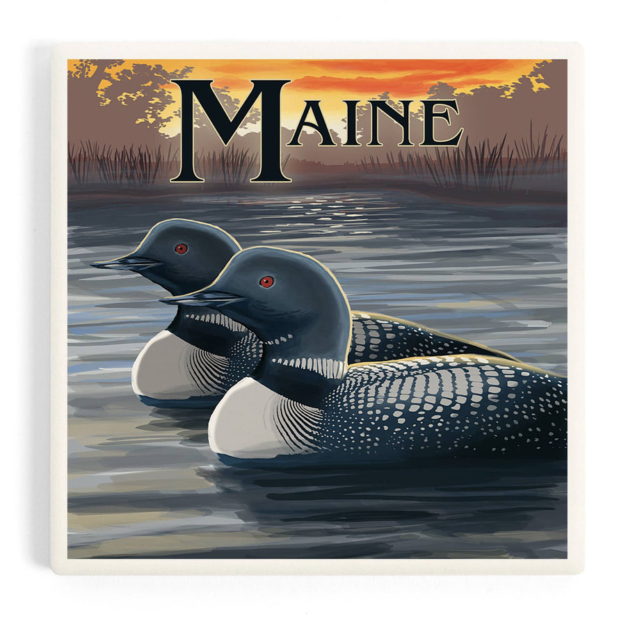 Coaster - Ceramic - Maine - Loon Family