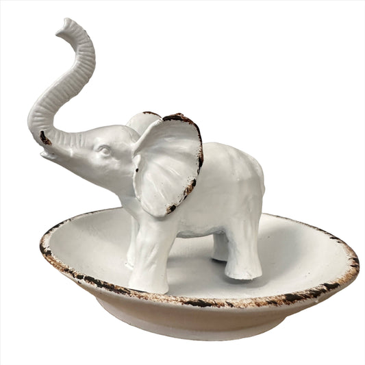 Pewter Elephant Ring Dish in White