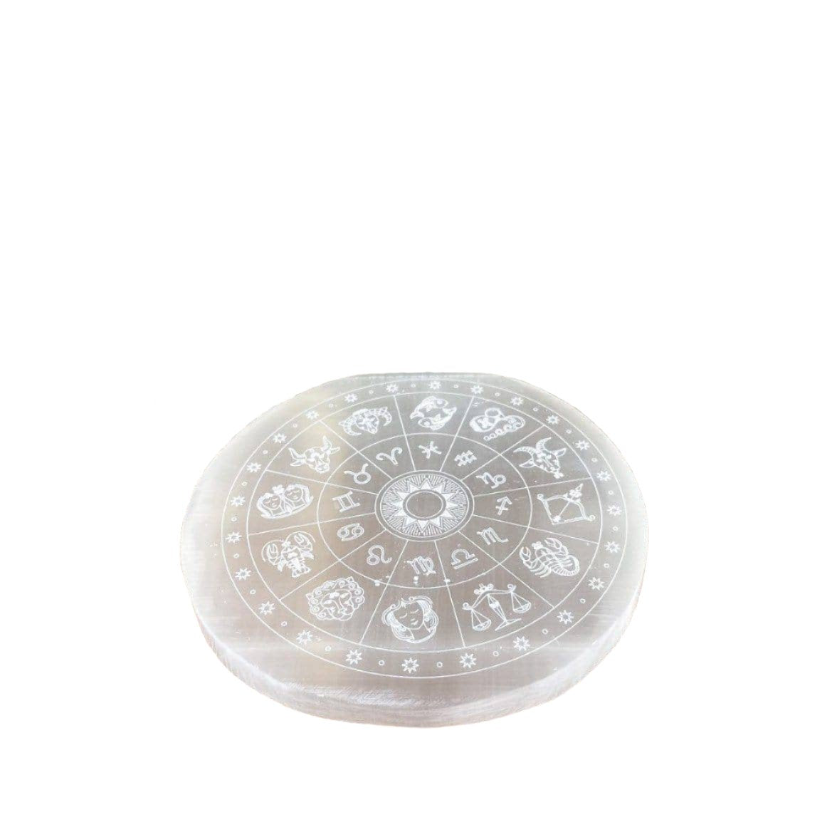 Crystal Selenite Charging Plate with Engraved Zodiac Signs