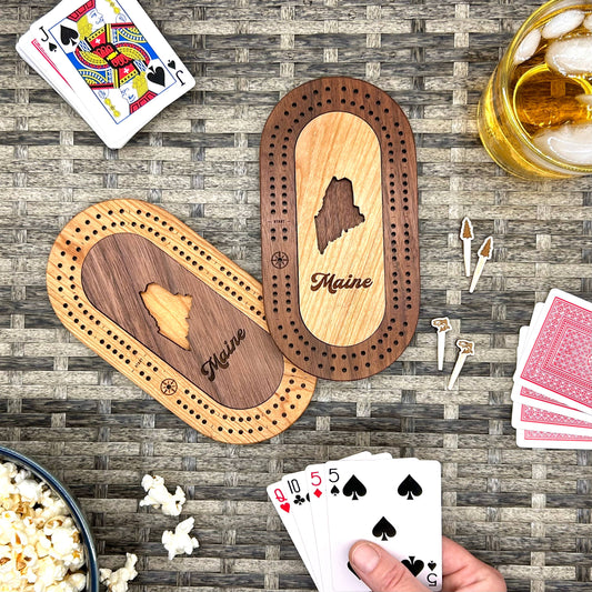 Maine Mini Travel Cribbage Board Set & Custom Pegs