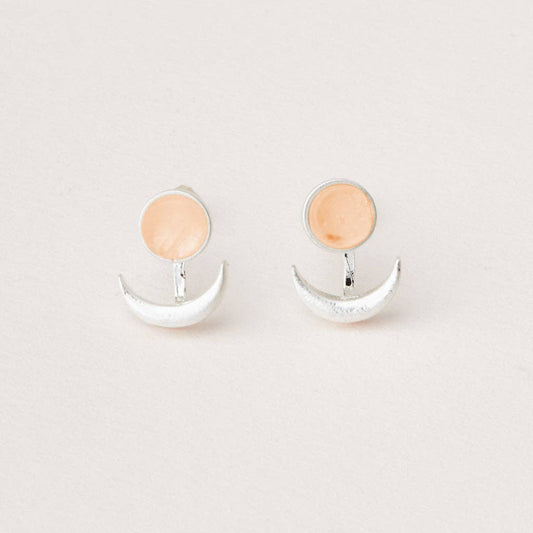 Earrings - Stone Moon Phase Ear Jacket - Sunstone/Silver
