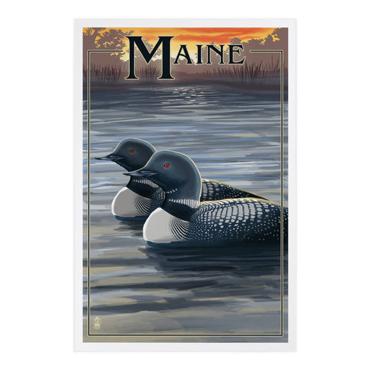 Postcard - Maine - Loon Family