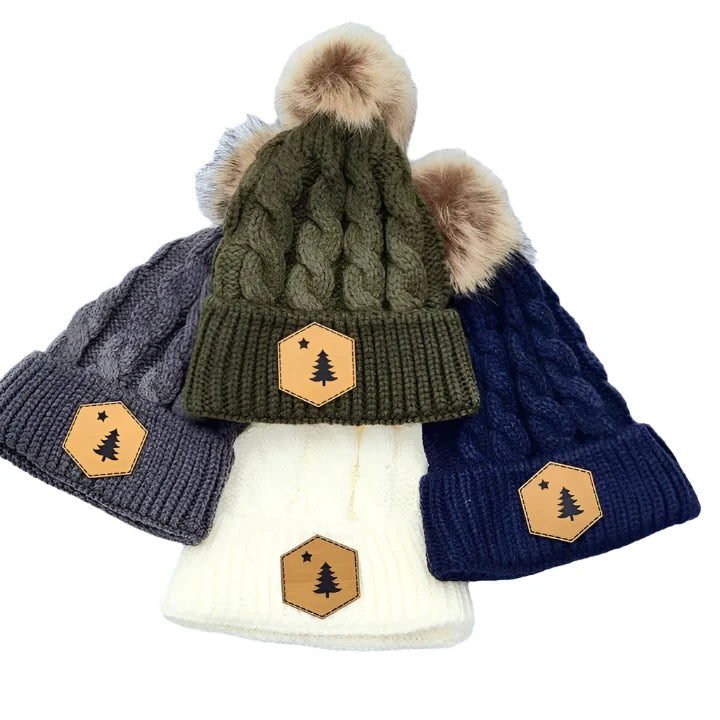 Hat - Leather Patch Pom Pom