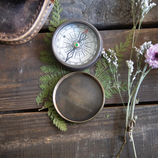 Compass - Twist type w/ Leather Pouch - Difficult Roads Often Lead