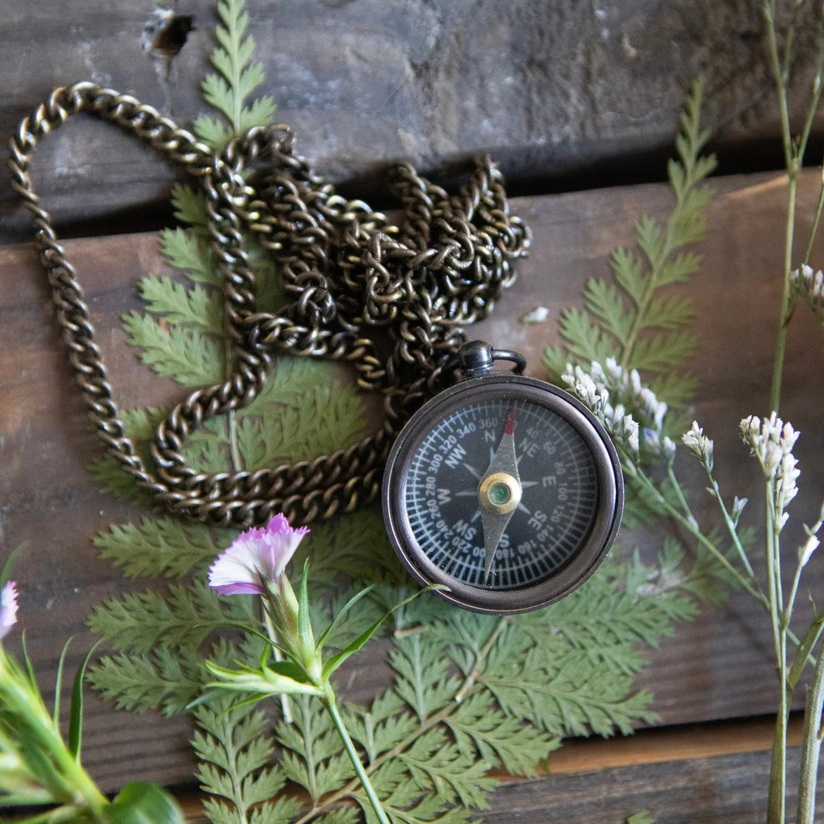 Compass w/ Chain & Leather Pouch - Courage Dear Heart