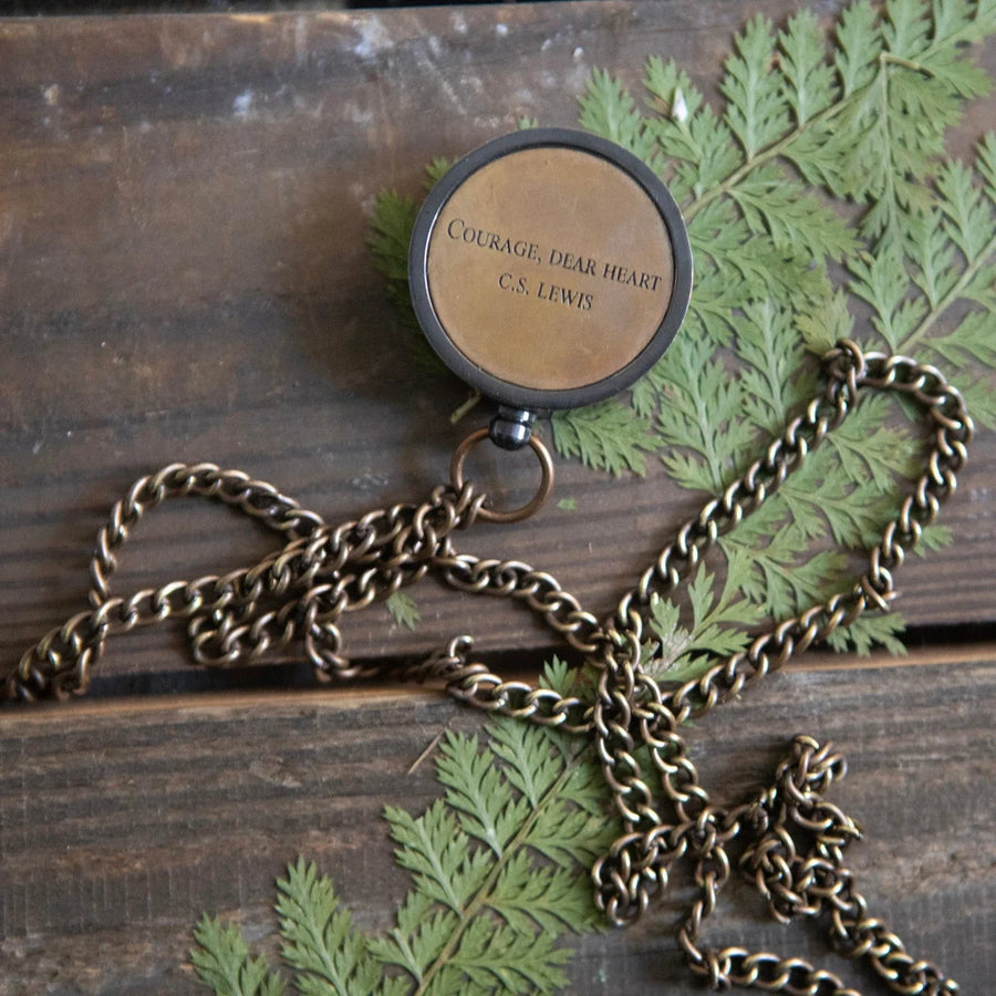 Compass w/ Chain & Leather Pouch - Courage Dear Heart
