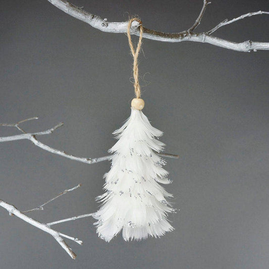 Mini Feather Tree Goose Ornament - White with Glitter