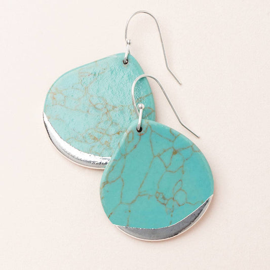 Earrings - Stone Dipped Teardrop - Turquoise/Silver