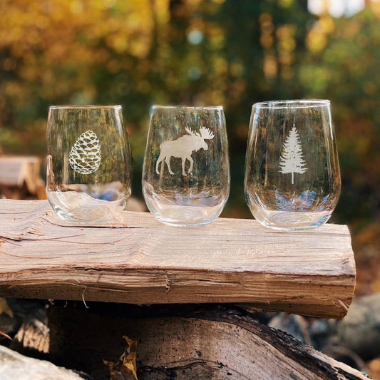 Wine Glass - Woodland Etched Stemless