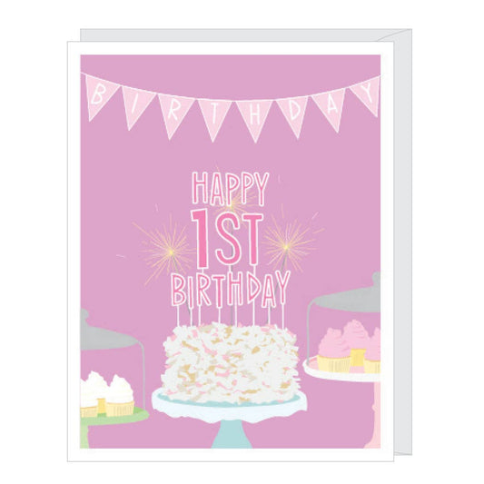 Card - Birthday - Happy First Birthday Girl (Pink)
