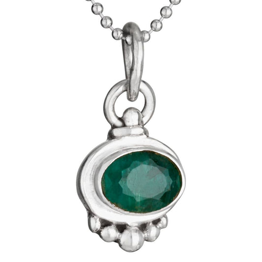 May Birthstone Emerald Sterling Silver Necklace