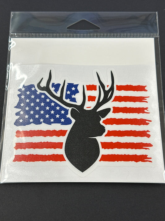 Sticker Lg - American Flag Deer