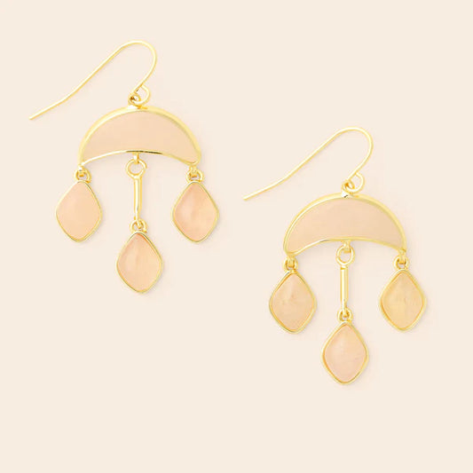 Stone Crescent Drop Earring - Rose Quartz/Gold