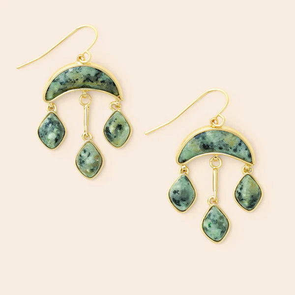 Stone Crescent Drop Earring - African Turquoise/Gold