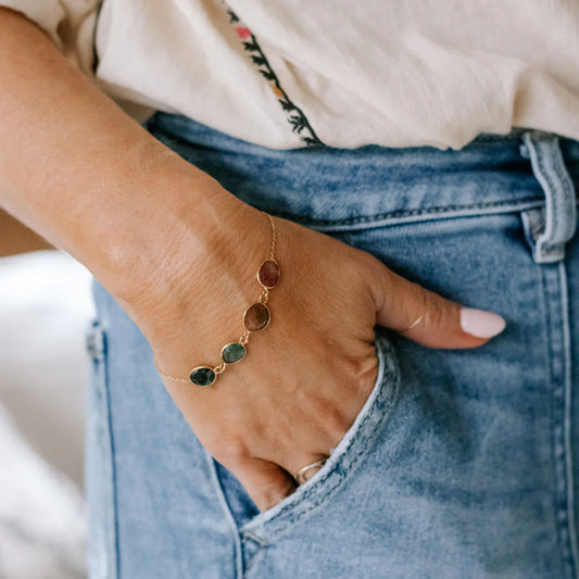 Bracelet - Watermelon Tourmaline  - Gold Plated Brass