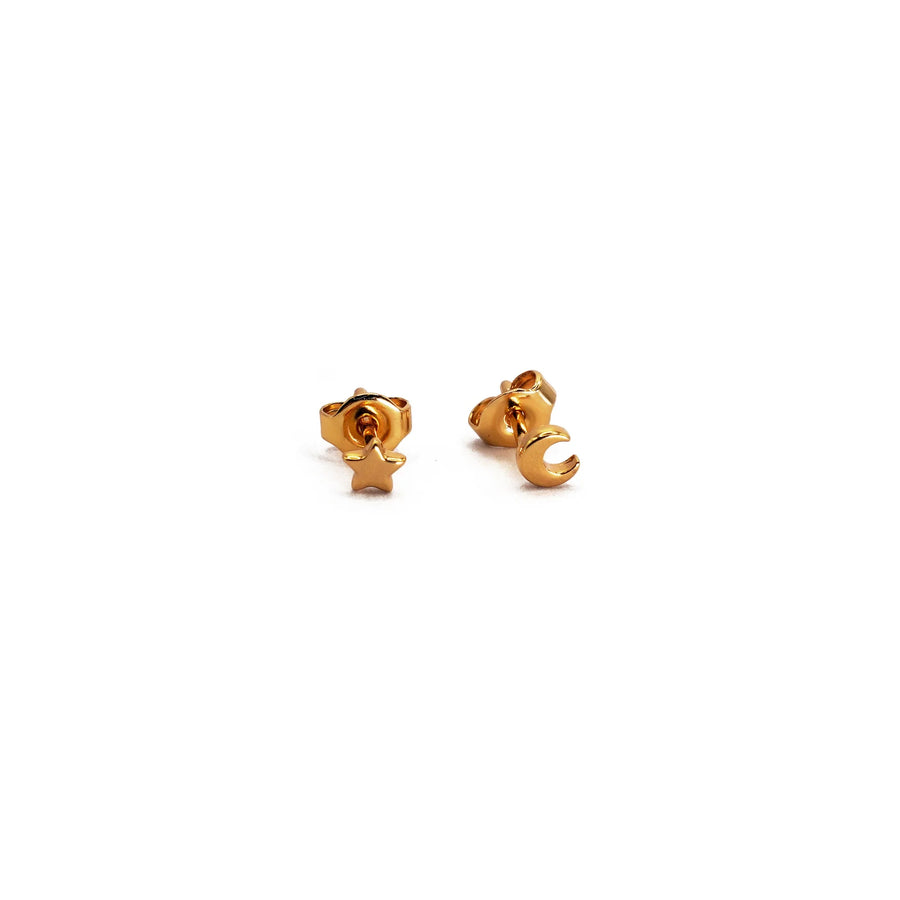 Earrings - Tiny Star & Moon Stud