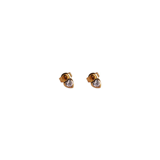Earrings - Tiny Crystal Heart Gold Rim Stud