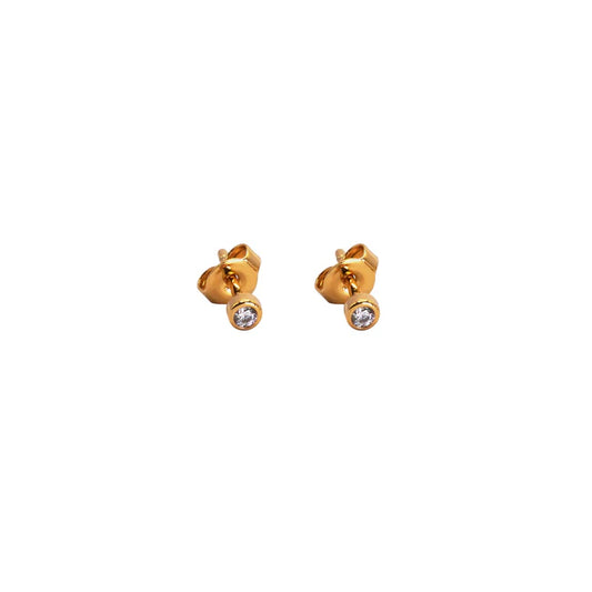Earrings - Tiny Crystal Dot Gold Rim Stud