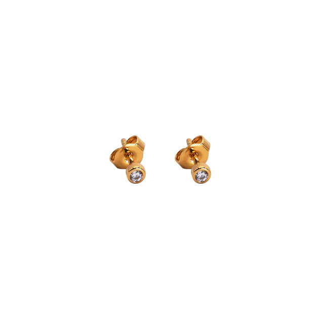 Earrings - Tiny Crystal Dot Gold Rim Stud