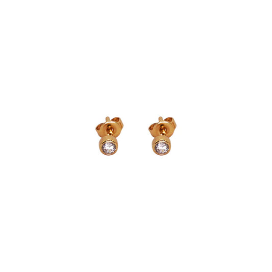 Earrings - Tiny Dot Crystal Gold Rim Stud