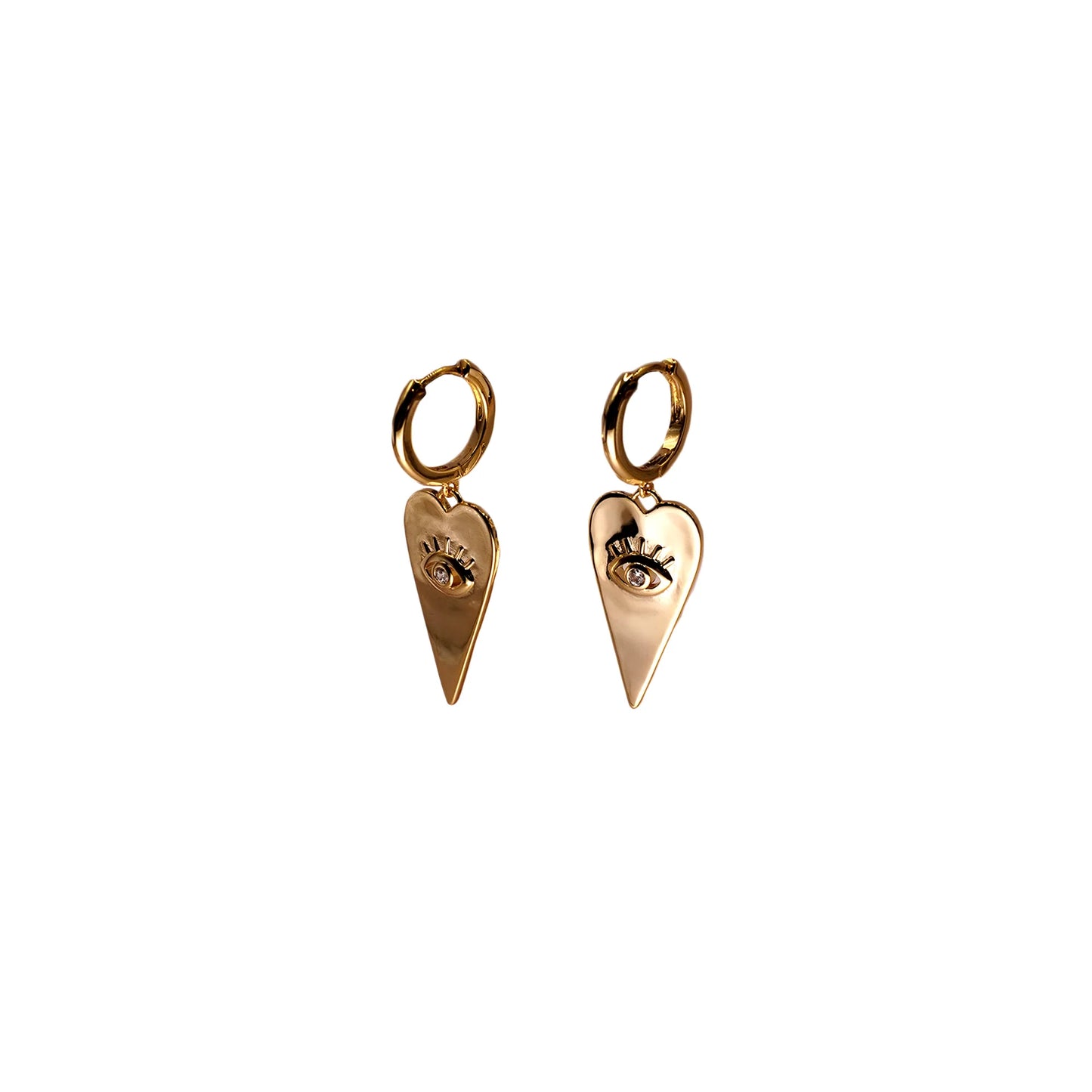 Earrings - Gold Plated Evil Eye Heart Huggie