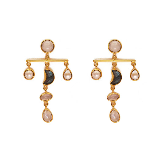 Earrings - Crescent Moon Multi-stone Mobile Dangles