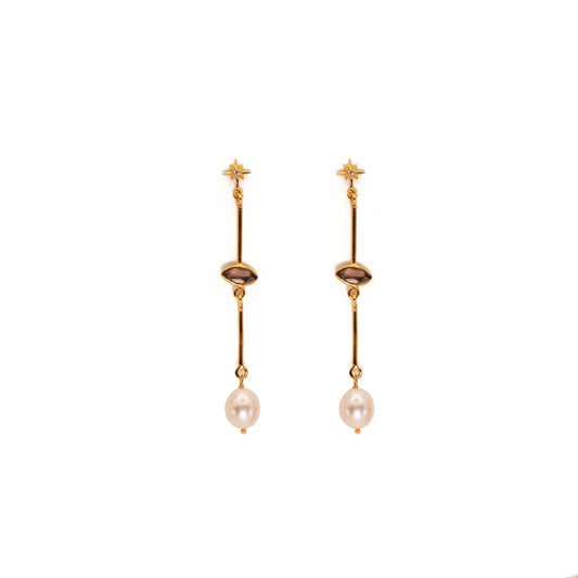 Earrings - Star Stud Pearl Dangle
