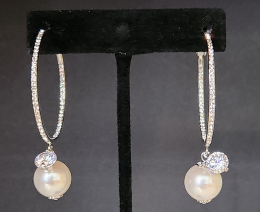 Earrings - Silver Ring with Dangle Pearl