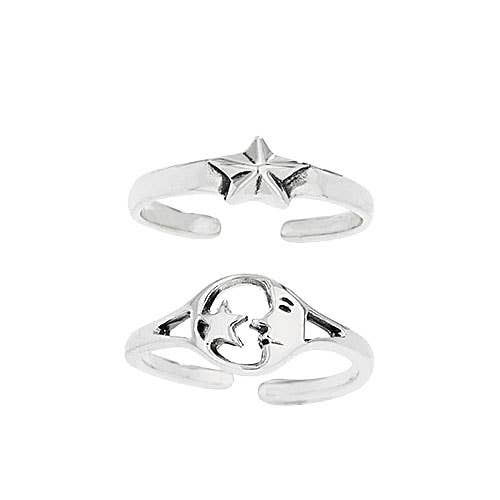 Stars and Moon Sterling Silver Toe Rings