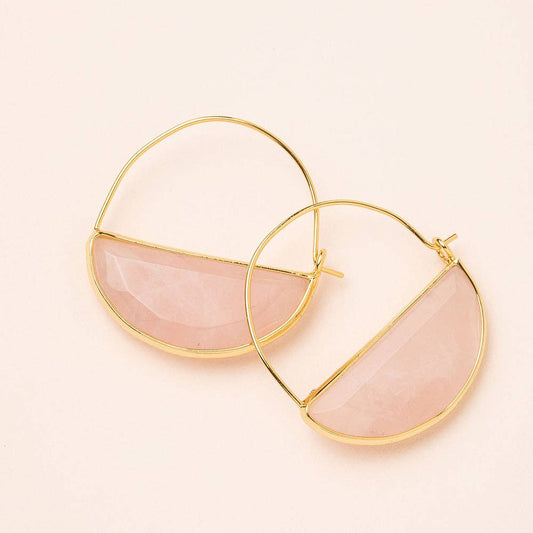 Earrings - Stone Prism Hoop - Rose Quartz/Gold
