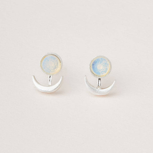 Earrings - Stone Moon Phase Ear Jacket - Opalite/Silver