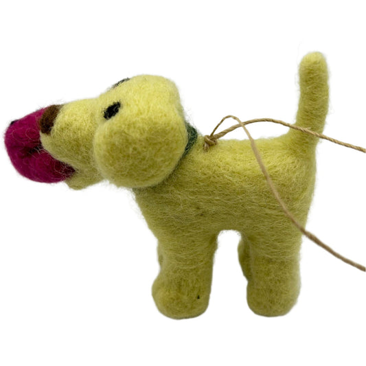 Felted Wool Yellow Lab "Indy w Pink Bunny Slipper" ornament