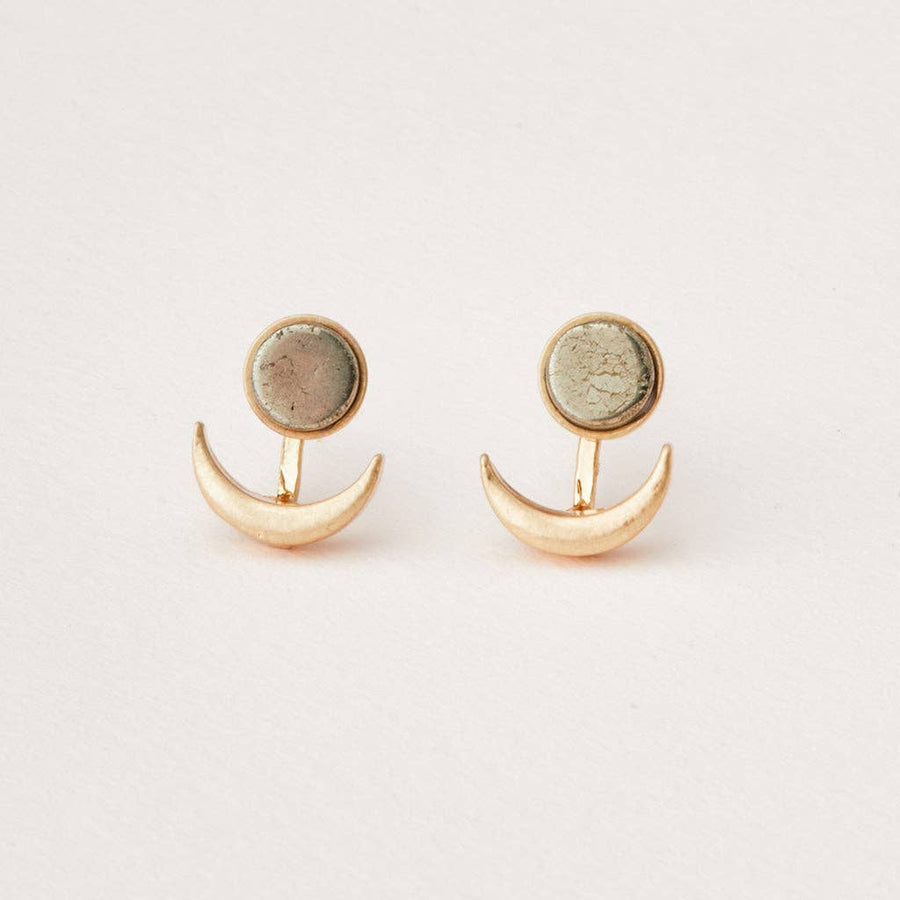 Earrings - Stone Moon Phase Ear Jacket - Pyrite/Gold