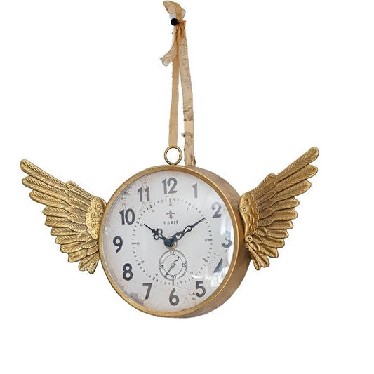 Iron Clock with Angel Wings in Gold Finish