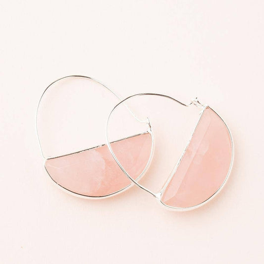 Earrings - Stone Prism Hoop - Rose Quartz/Silver