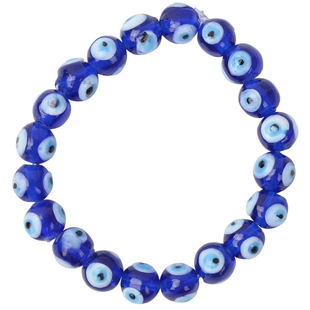 Blue Evil Eye Glass Bead Bracelet