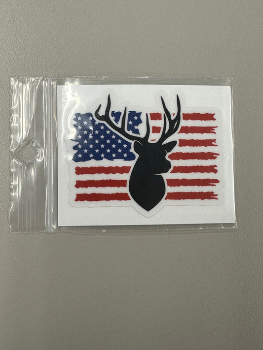 Sticker Sm - American Flag with Deer