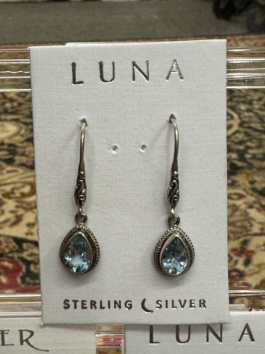 Earrings - Sterling Silver & Blue Topaz - Tear Drop